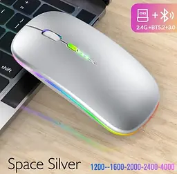 Мишка безшумна комп'ютерна, бездротова Macarone Bluetooth, USB, що перезаряджається, Сіра  - мініатюра 2