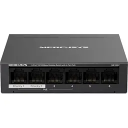 Комутатор MS106LP, Black, LAN 10/100/1000Mb, 4 порти PoE+ Mercusys teh0028257 - мініатюра 1