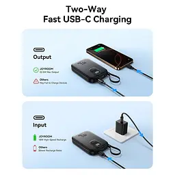 Універсальна мобільна батарея Joyroom 10000mAh 22,5W PD, QC, USB-A, USB-C За допомогою USB-C cable Чорний - мініатюра 5