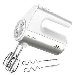 Міксер Monte MT-2017, білий, 700W, ручний, 5 швидкостей, турбо режим, віночки, гаки для замісу тіста