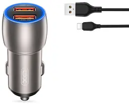 Автомобільний зарядний пристрій XO CC52 Metal double USB QC&PD3.0 36W 3A з Type-C cable Tarnish