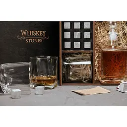Подарунковий набір Whiskey Stones камені для віскі в дерев'яному пеналі №8 + декантер і 4 склянки Luna + щипці + мішечок - мініатюра 6