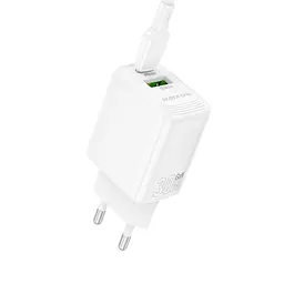 Мережевий зарядний пристрій Borofone BN29 Fuente PD30W+QC3. 0 charger (EU) білий - мініатюра 3