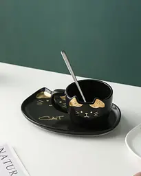 Чашка з блюдцем та ложкою Cute kitty 14851 200 мл чорна