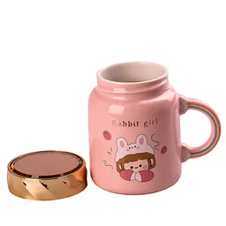 Чашка керамічна Happy Life Cute girl з кришкою рожева 420 мл HPCY8240P - мініатюра 2