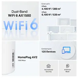 TP-Link Система WiFi-Mesh Deco PX10 AX1500, 3xGE LAN/WAN, 3 моди, Powerline AV1000 - мініатюра 2