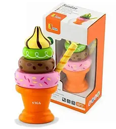 Пірамідка Морозиво Viga Toys 51322 Помаранчевий дерев'яна іграшка - мініатюра 3