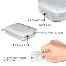 Фотодрукарка Hewlett Packard портативна HP Sprocket Білий (2"x3",313x400dpi,Zink, 64MB,Bluetooth, колір білий) - мініатюра 4