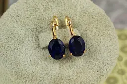 Сережки Xuping Jewelry солістка із синім овальним каменем 1,7 см золотисті