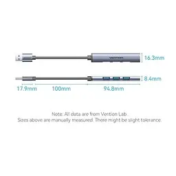 Концентратор Vention USB 3.0 to 1xUSB 3.0 + 3xUSB 2.0 0.15m gray (CKOHB) - мініатюра 4