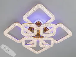Люстра стельова LED Diasha 2205/4+4G, 130W, 6000K-3200K-4100K, золото, сучасний стиль, з пультом, димером, акрилові плафони