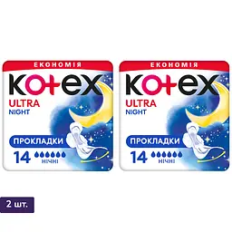 Гігієнічні прокладки Kotex Ultra Night Duo 28 шт. (2 уп. х 14 шт.) - мініатюра 1