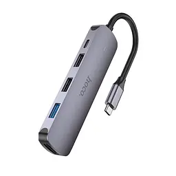 Usb-хаб Hoco HB27 Type-C multi-function converter (HDTV+Usb3.0+Usb2. 0x2+PD) сірий - мініатюра 3