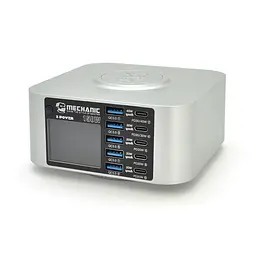 Зарядна станція з індикацією LED MECHANIC X-Power Plus, 5*PD3.1-65W, 5*QC3.0-30W,5В3А,9В2.2A,12В1.67А. Wireless Charging15W, 220V/200W, 119×119×60mm