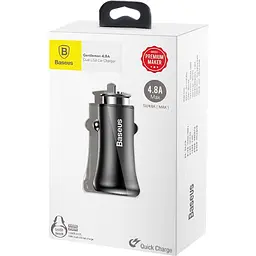 Автомобільний зарядний пристрій Baseus Gentleman 4.8A Dual-USB CCALL-GB01 Black - мініатюра 2