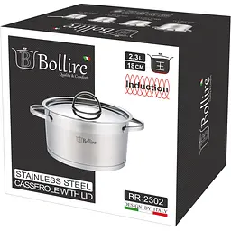 Каструля Bollire Catania, з кришкою, срібляста, 18 см, 2,3 л (BR-2302) - мініатюра 3