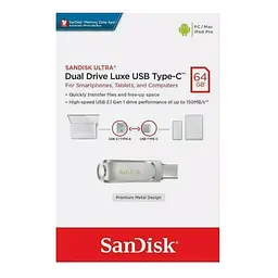 Флеш-накопичувач SanDisk USB 3.1 Ultra Dual Luxe Type-C 64Gb (150 Mb/s) (SDDDC4-064G-G46) - мініатюра 2