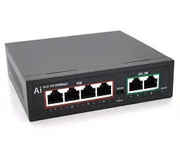 POE коммутатор Merlion BTD6004 4xPOE 10/100 + 2 RJ45 10/100 встроенный блок питания 52V 1.05A
