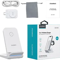 Бездротовий зарядний пристрій Choetech T608-F 3 в 1 Wireless Charger White [101509] - мініатюра 4