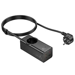 Мережевий подовжувач Hoco NS9 Wisdom 1-position(PD67W/3C1A) desktop socket(EU/GER) Чорний - мініатюра 3