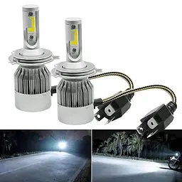 Комплект LED ламп COB C6 H4 головного світла з вентилятором ближнє та дальнє світло 12v 6000K 30W HeadLight - мініатюра 2