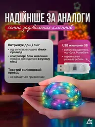 Розумна світлодіодна гірлянда RGB 3 м /30 LED, вулична та інтер’єрна, Bluetooth App Control +ДК +USB, мультиколір (9028124217) - мініатюра 9