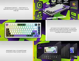 Механічна ігрова клавіатура HATOR HK-75-WV Wireless Hellyberry Switch USB, 2,4 ГГц, Bluetooth 5.3 White-Violet - мініатюра 12