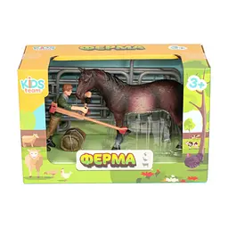 Фігурка Kids Team набір Ферма фермер, темно-гнідий кінь (Q9899-X3_2) - мініатюра 2