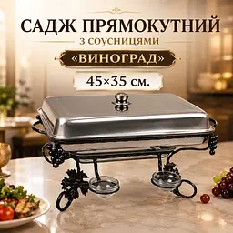 Садж прямокутний Виноград для подачі та підігріву шашлику 45х35 см з соусницями і кришкою - мініатюра 4