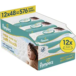 Дитячі вологі серветки Pampers Aqua Soft Touch 48 шт х 12 пачок (576 шт) (8006530140225)