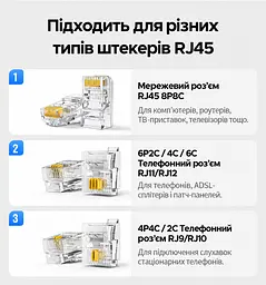 Кліщі для обтискання й різання та зняття ізоляції UGREEN NW304 кримпер для роз’ємів 8P/6P/4P RJ45 RJ11/RJ12 RJ9/RJ10 для плоских і круглих дротів зачищення дротів діаметром до 10 мм нековзні руків’я з м’якої гуми із захисним упором для руки механізм зменшення зусилля натискання чорні (35971) - мініатюра 4