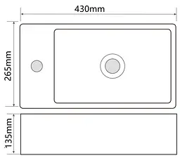 Умивальник підвісний Mixxus Premium Quadro-1201-R 430x265x135 мм з отвором під змішувач та перелив MP6504, Білий - мініатюра 3