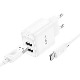 Мережевий зарядний пристрій з кабелем Hoco C141A Smart dual-port charger set(Type-C) білий
