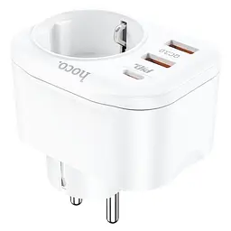 Мережевий перехідник-зарядне Hoco NS3 (1 х розетка 3 х USB) білий - мініатюра 2