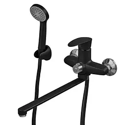 Змішувач для ванни Plamix CEZAR-006 EURO SET Matte black, зі шлангом, лійкою та кронштейном (PM0690) - мініатюра 2