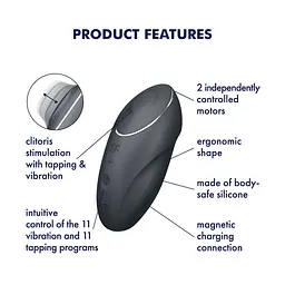 Вібростимулятор-пульсатор Satisfyer Tap & Climax 1 Grey, ефект постукування пальцем, 2 мотори - мініатюра 7