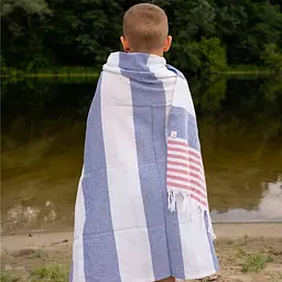 Рушник пештемаль Lovely Svi бавовняний, пляжний, хамам, spa - XХL 100x180 см Blue/Red Stripes (1032025) - мініатюра 2