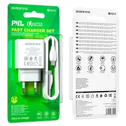 МЗП Borofone BA67A PD20W+QC3.0 (1USB-A/1C) + кабель Type-C to Type-C Білий - мініатюра 6