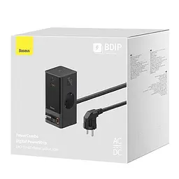 Зарядний пристрій Baseus PowerCombo Digital PowerStrip 65W подовжувач із кабелем чорний - мініатюра 3
