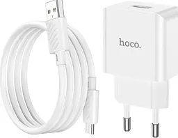Універсальна зарядка для телефона Hoco C106A Leisur 10.5 Вт/2.1 A кабель MicroUSB 1 порт USB блок живлення з дротом Білий