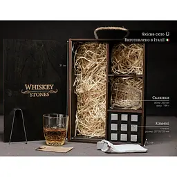 Подарунковий набір Whiskey Stones камені для віскі у дерев'яному пеналі №7 + 2 склянки Bormioli Rocco Dedalo + щипці + мішечок - мініатюра 7