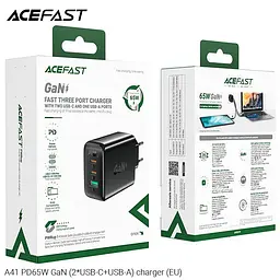Зарядний пристрій Acefast GaN A41 3 виходи 2*Type-C і 1*USB 65W біле - мініатюра 6