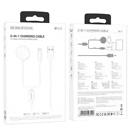 Зарядний бездротовий пристрій BOROFONE BQ22 2in1 USB for iWatch + Lightning Iphone Білий - мініатюра 2