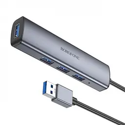Хаб адаптер Borofone DH12 Smart 4-in-1 converter (Usb to Usb3.0x4) кабель 1.2 метра - мініатюра 4