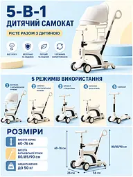 Дитячий самокат-трансформер 5в1 білий із сидінням і батьківською ручкою (49675952) - мініатюра 3