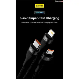 Кабель Baseus Flash Series Ⅱ 3-in-1 Cable USB to MicroUSB+Lightning+Type-C 100W 1.2m CASS030005 Purple - мініатюра 7