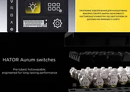 Механічна ігрова клавіатура HATOR HTK-3160-UA Skyfall 65 Wireless Aurum Sterling Switch USB, 2,4 ГГц, BT 5.3 Black-White - мініатюра 12