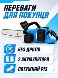 Акумуляторна ланцюгова пилка 18 дюймів 21 В з 2 АКБ та кейсом безщіткова (49676077) - мініатюра 2