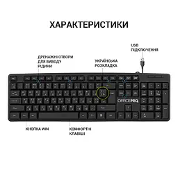 Клавіатура OfficePro SK166 USB Black (SK166) - мініатюра 4