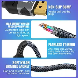 Кабель 8K HDMI 2.1, 3 метра, Ultra High Speed 8K (48 Гбіт/с), в нейлоновому обплетенні, сірий - мініатюра 8